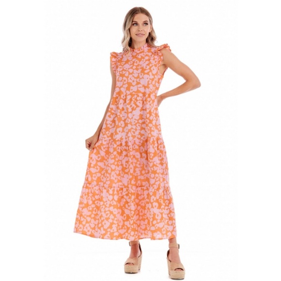 Mud Pie Dresses & Skirts - Mud Pie Orange Floral Ruffled Tiered Maxi Dress Spring Size Small